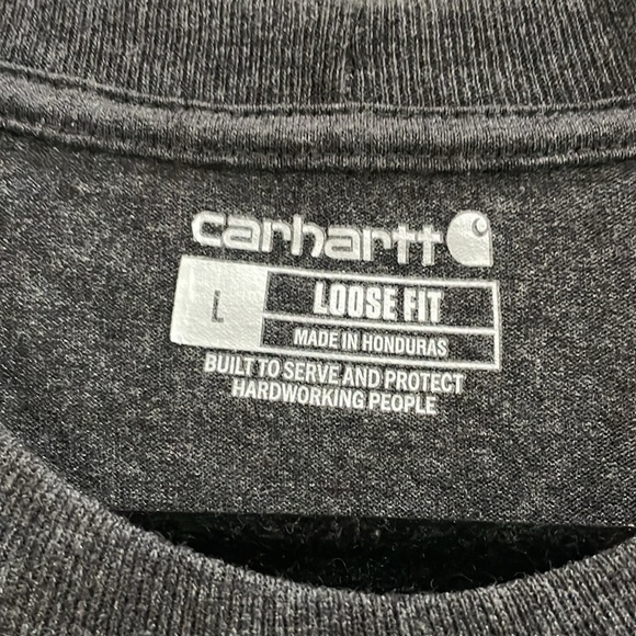 Carhartt Loose Fit Heavyweight Long-Sleeve Grey & Orange Logo Sleeve Graphic Tee - Picture 3 of 8